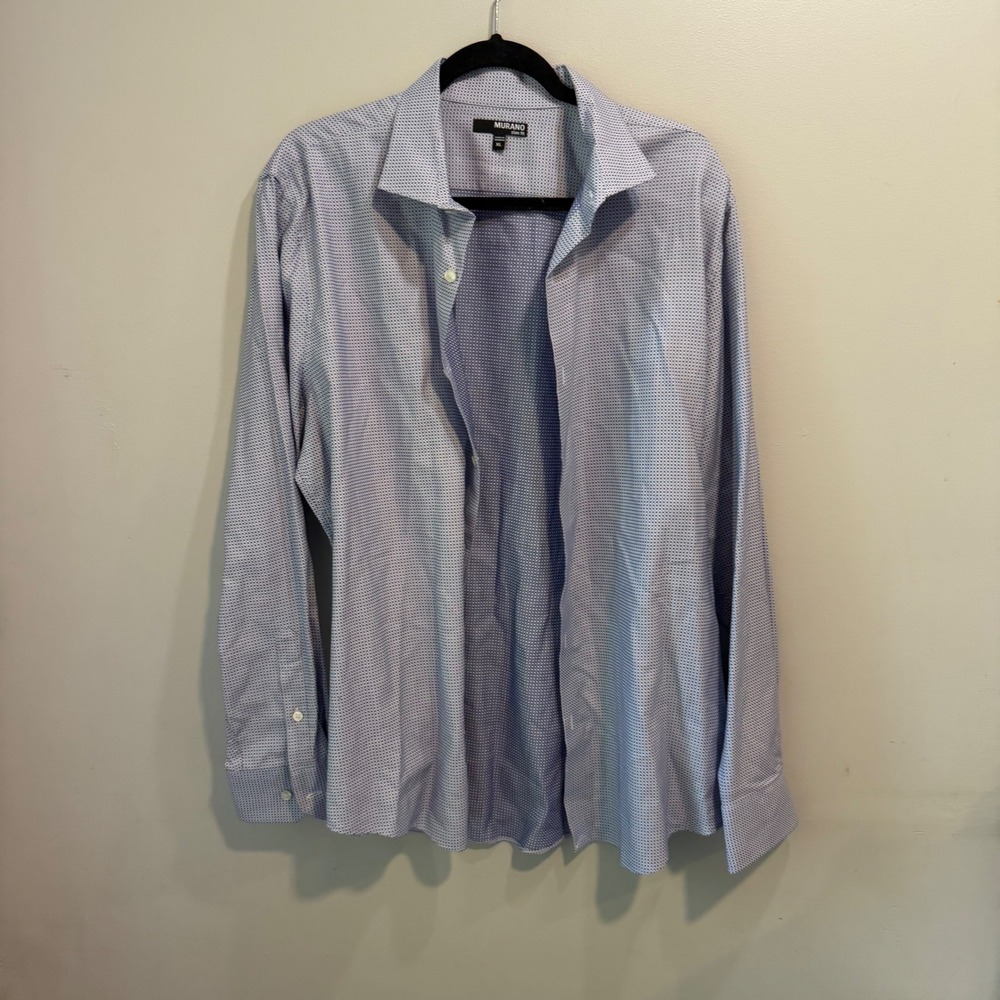Murano Slim Fit Mens XL Blue Geometric Diamond Print Long Sleeve Button Down